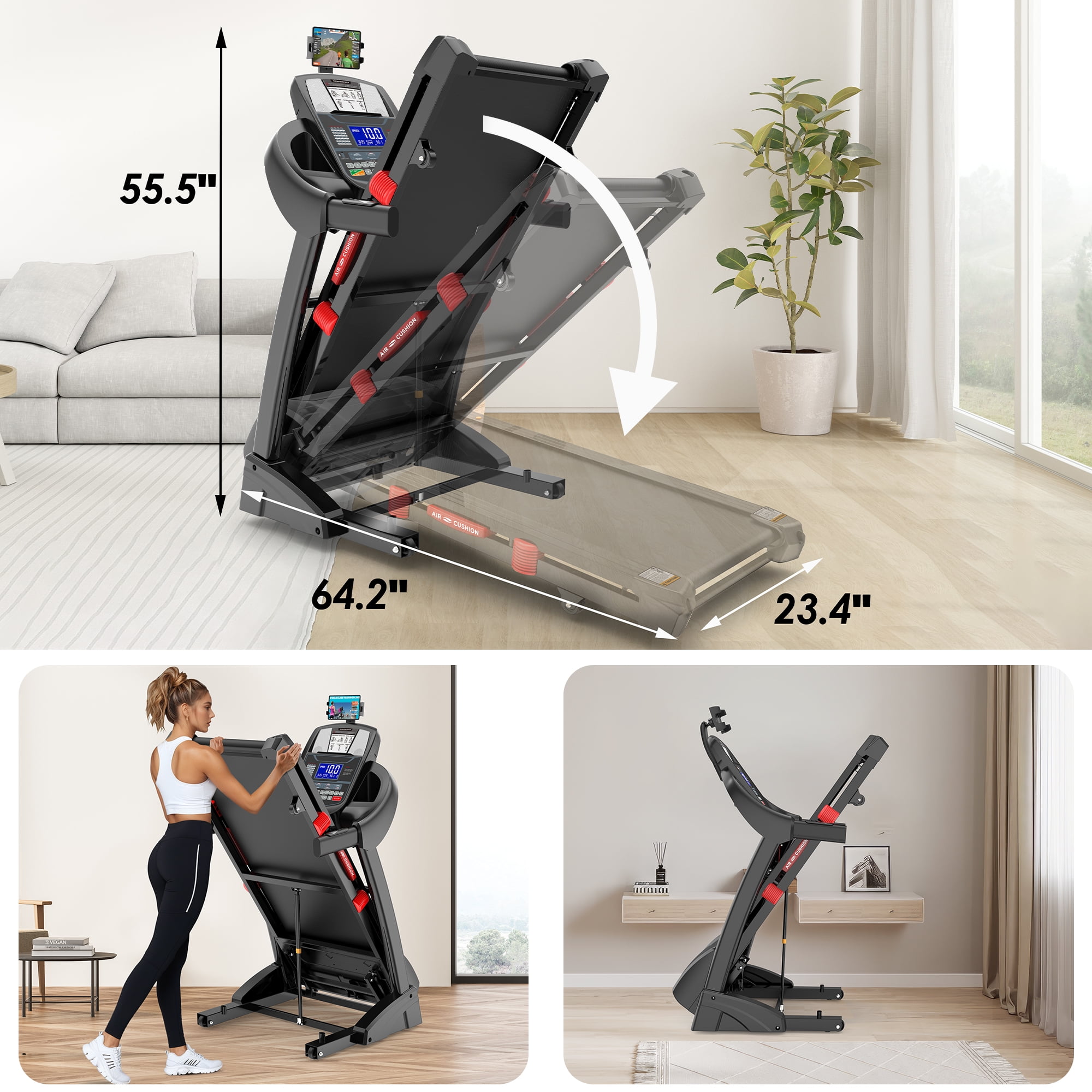 4.5HP Folding Treadmill for Home with 20% Auto Incline,Treadmill
