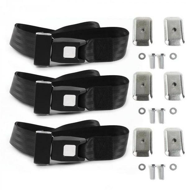 Black Lap Bench Seat Belt Kit with Bracketry for VW Karmann Ghia