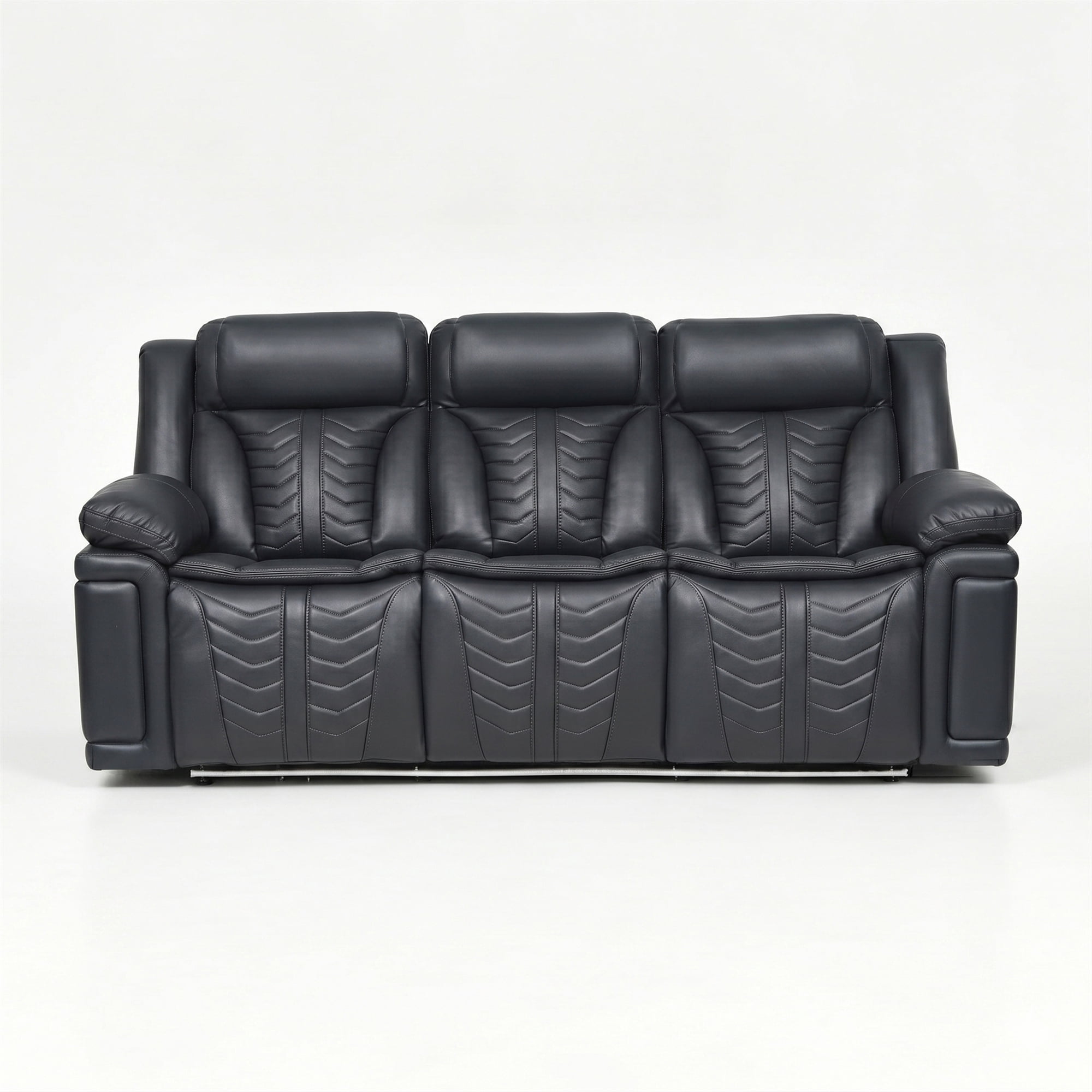 Electra Luxury Power Reclining Sofa - Dark Grey Faux Leather Motion Couch with Drop-Down Table, Wireless Charging, AC/USB/Type-C Power, and Cinematic LED Lighting