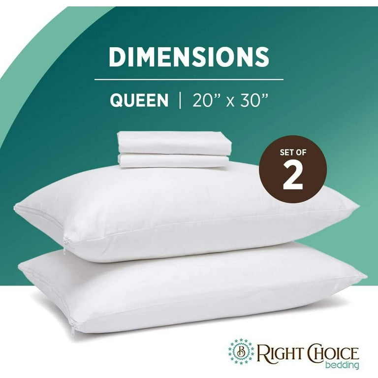 Right Choice Bedding Cotton Pillow Protectors with Zipper Superior Hypoallergenic Pillow Covers Zip Up Pillowcase 4 Pack Queen 20x30