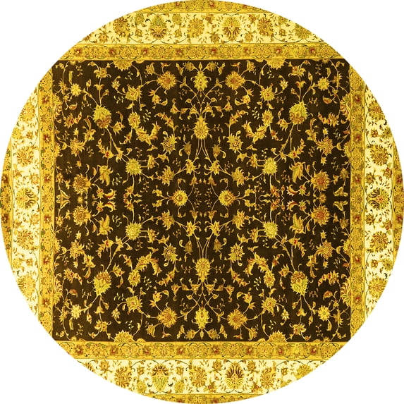 Ahgly Company Machine Washable Indoor Round Persian Yellow Traditional Area Rugs, 4' Round