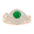 thumbnail image 4 of ANGARA Natural Aeon Emerald & Diamond Floral Halo Three Stone Engagement Ring in 14K Rose Gold for Women (Size-5mm) | May Birthstone, Anniversary, Jewelry Gift for Women | Natural Emerald Ring, 4 of 10