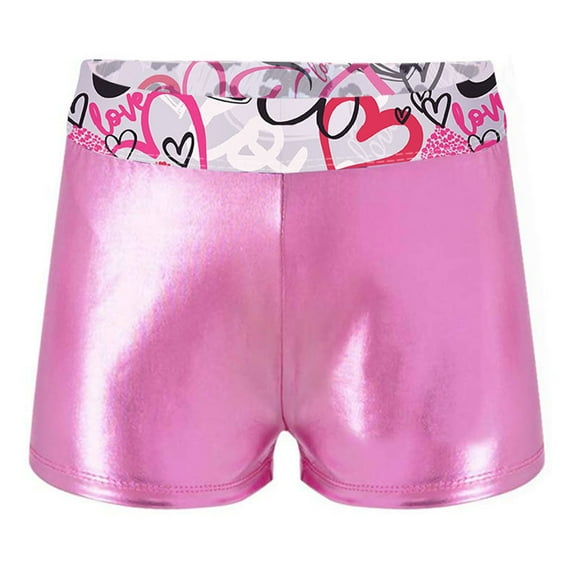 YONGHS Kids Girls Shiny Metallic Gymnastics Shorts Ballet Dance Workout Bottom Hot Pants