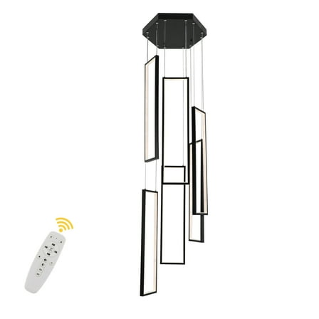 80W Chandelier, 6 Rings Chandelier, Modern LED Chandelier Black for ‎Indoor