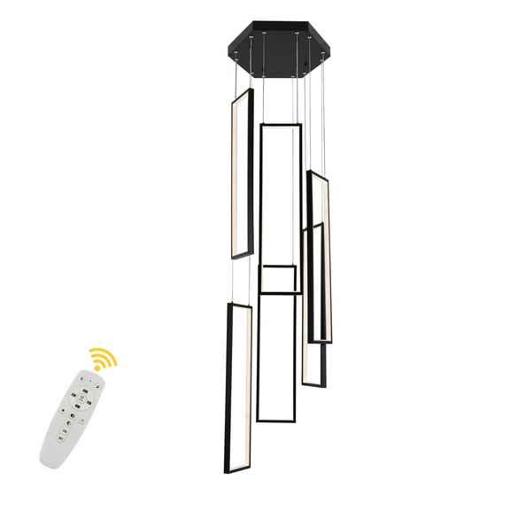 80W Chandelier, 6 Rings Chandelier, Modern LED Chandelier Black for ‎Indoor