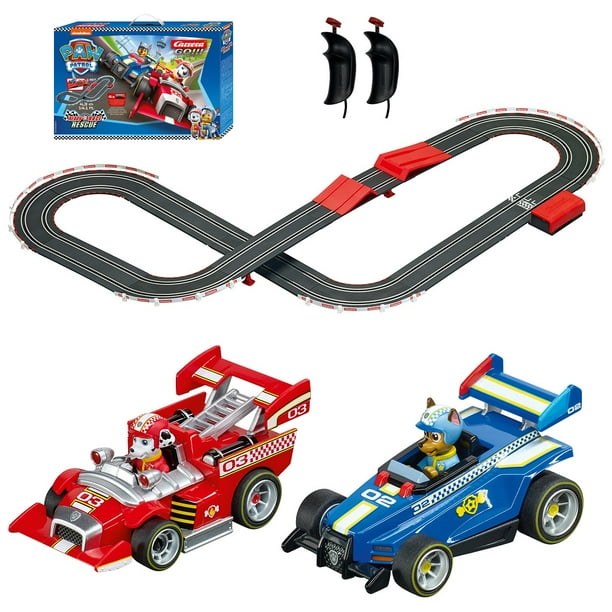 Carrera GO Battery Operated 1:43 Scale Paw Patrol 14' Slot Car Race Track  Set with Jump Ramp featuring Chase versus Marshall