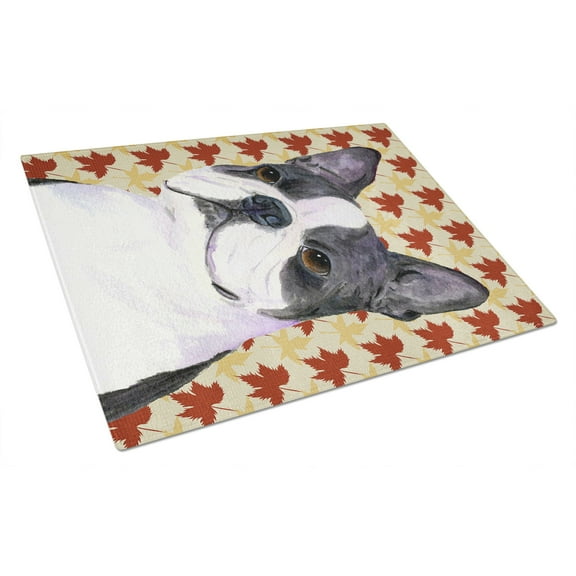 Caroline's Treasures SS4340LCB Boston Terrier Fall Leaves Portrait Glass Cutting Board Large, 12H x 16W, multicolor
