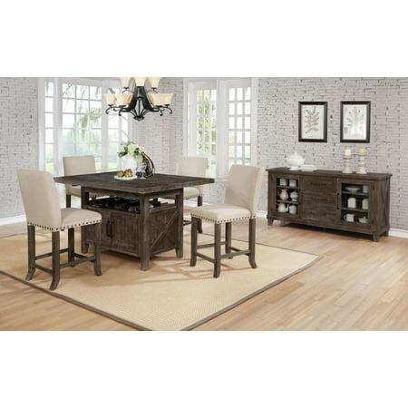5pc Country Style Counter height Set Upholstored C.H. Chairs And Storage under table, Rustic