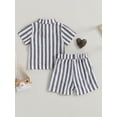 thumbnail image 3 of Toddler Baby Boys Cotton Linen Outfits Striped Short Sleeve Lapel Button Down Shirt Shorts Sets Summer Clothes, 3 of 6