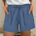 thumbnail image 2 of vigerkar Women's Cotton Linen Bermuda Shorts Drawstring Short Pants Casual Beach Shorts with Pockets for Summer Dark Blue, M, 2 of 7