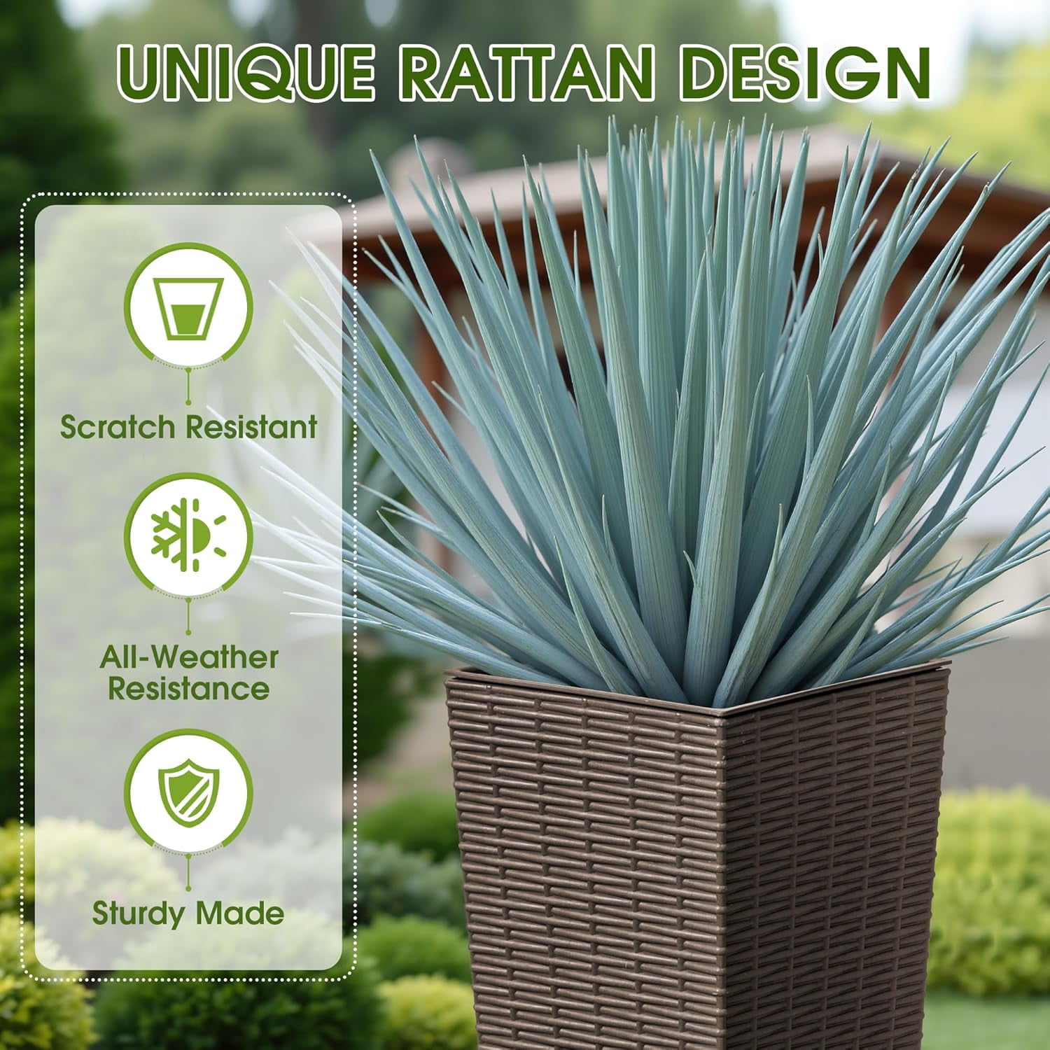 ZYPPP Resin Tall Planters for Outdoor Plants Set of 2, Large Taper Outdoor Planter Pots with 4 Drainage Holes, Flower Pots Modern Decor for Porch, Patio, Backyard, Home Garden (Brown, 24")