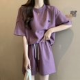 thumbnail image 3 of Women Top Shorts Set Summer Women Tracksuit 2 Pcs/set O Neck Short Sleeve T-shirt Elastic Waist Shorts Casual Sport Clothes for Lady Exercise, 3 of 7