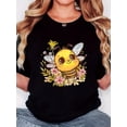 thumbnail image 1 of Women'S T-Shirt, "Flower Yellow Bee Baby" Print, Retro Minimalist Fashion, Round Neck, Casual Comfort, Sports Short Sleeve T-Shirt, 1 of 7