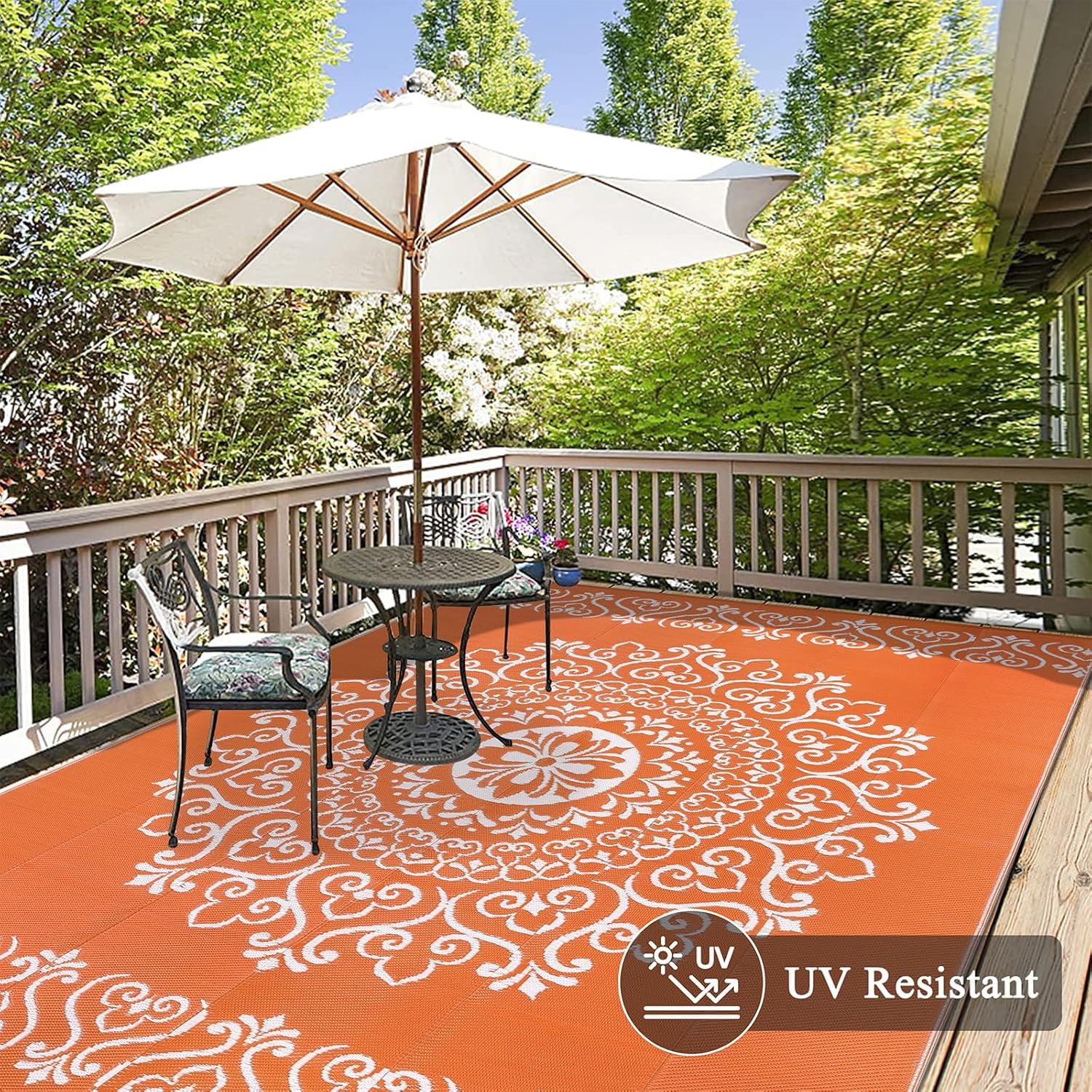 MJIAexp 6'x9' Orange Outdoor Rug Patio Rug Waterproof RV Outdoor Rug Camping Rugs Reversible Plastic Straw Rug Large Outdoor Mat for Camping, Balcony Apartment, Patio, Porch, Picnic, Beach
