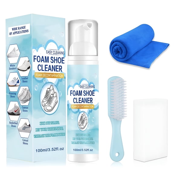 RAGUPEL Shoe Cleaner, Shoe Cleaning Kit with Brush & Towel & Sponge, 100ml Sneaker Cleaner Foam Removes Dirt & Stains for White Shoes, Leather, Knit, Boots, Canvas, Fabric, Tennis Shoes