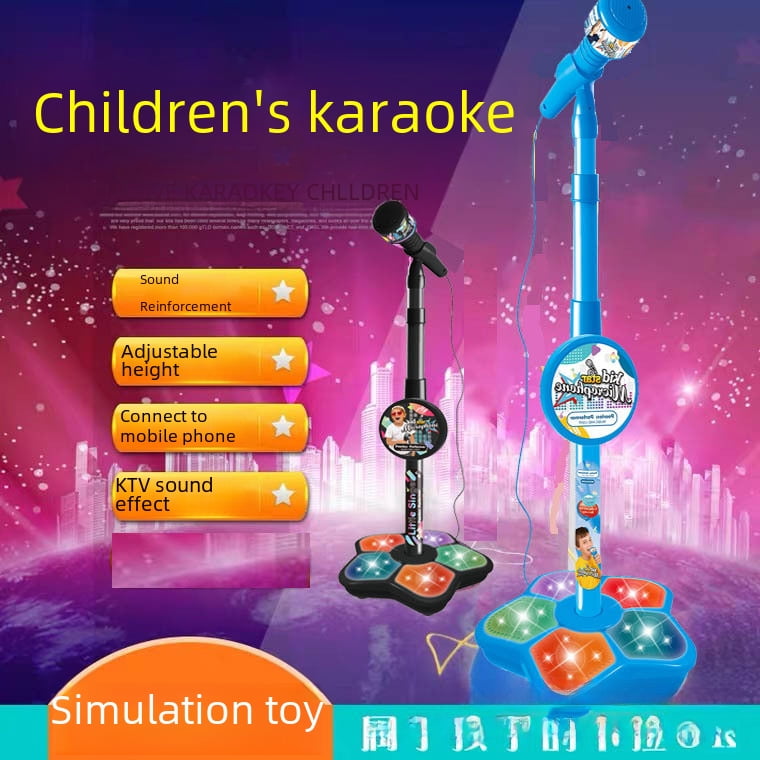 Micrófono Infantil Con Soporte Ajustable Y Luces LED | Juguete De Karaoke Para Niños +3 Años Con Doble Micrófono Y Base