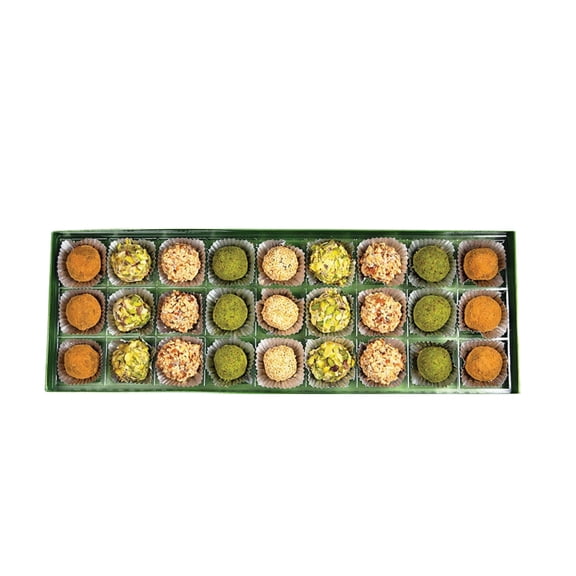 Omniya Luxury Assorted Date Treats – 27 Gourmet Date Paste Pieces Coated in Pistachio, Lotus, Sesame, and Almond – High-Quality & Delicious Gift Box