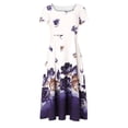 thumbnail image 3 of Fesfesfes Spring Dresses for Women Floral Printing Boho Dress Loose Casual Boat Neck Short Sleeve Dress Long Swing A-Line Beach Dress, 3 of 5