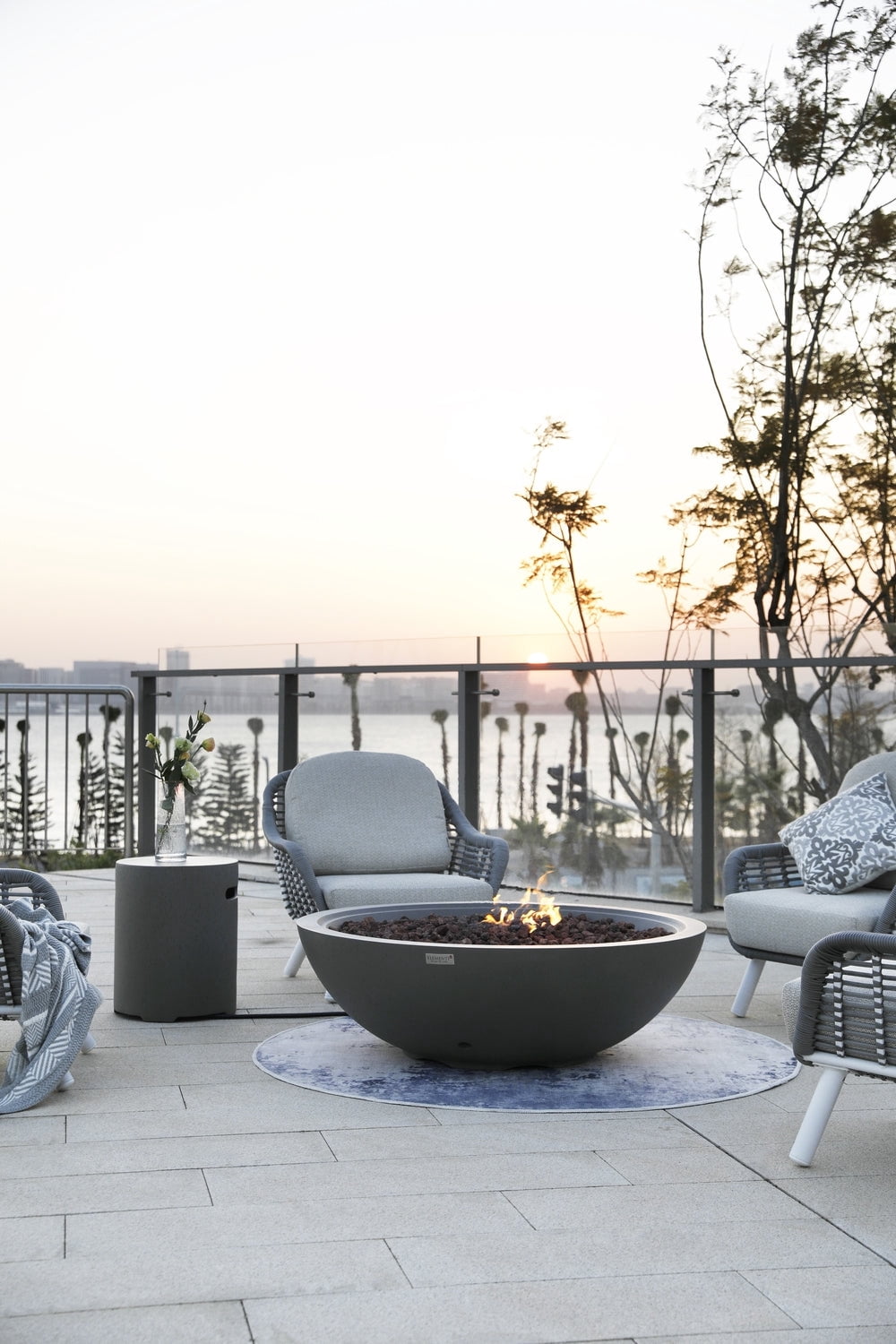Sol Living Rose Bowl Propane Fire Pit for Outside Outdoor Firepit Table Firepit Concrete Fire Table Patio Heater Fireplace Lava Rock 60,000 BTUs - Light Grey, 48 x 48 Inches