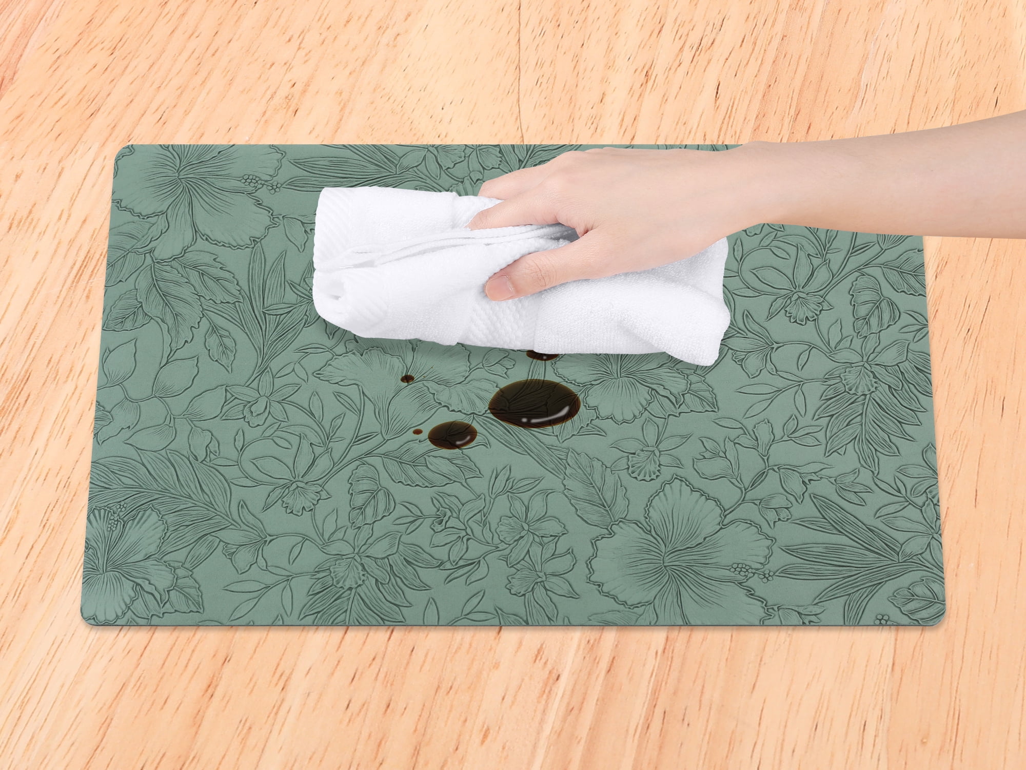 Unique Bargains Set of 6 Faux Leather Placemats for Kitchen Dining Table Decor Green