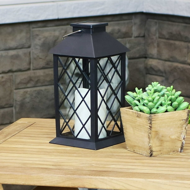 Sunnydaze Concord Outdoor Solar LED Decorative Candle Lantern Rustic