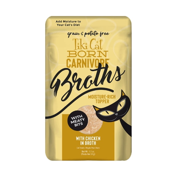 Tiki Cat Born Carnivore Broths Wet Cat Food Topper, Chicken, 1.3 oz. Pouch