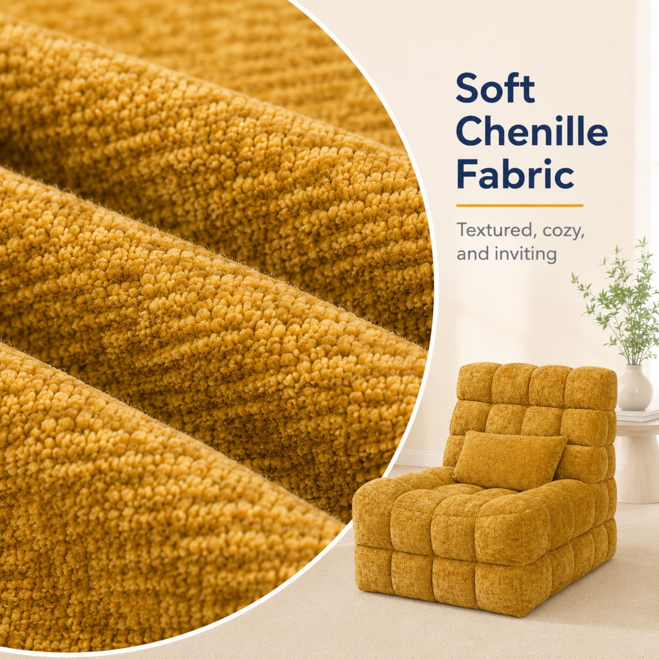 Aenkyo Chenille 2D Roller Massage Sofa Chair, Lounge Accent Chair with Pillow, Yellow