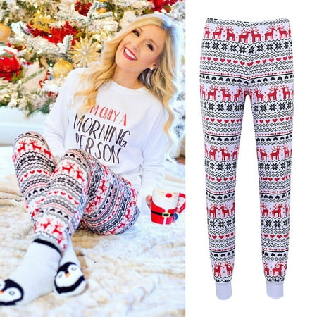 Christmas Pajama Pants - Mosunx Christmas Womens XMAS Elk Print Pajamas Slim Fitness Pants Trousers