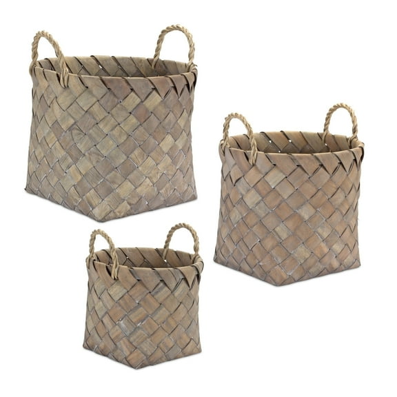 Woven Storage Baskets with Handles - Set of 3 - Decorative Plant Baskets - Home Decor Organizer