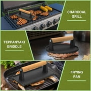Smash Burger Press, ANUNU 7 Round and 8.2X4.3 Rectangular Heavy Duty Cast iron Smash Bacon Press Steak Press with Wooden Handle for Grill Pans, Sandwiches, Panini, Non Stick Pans
