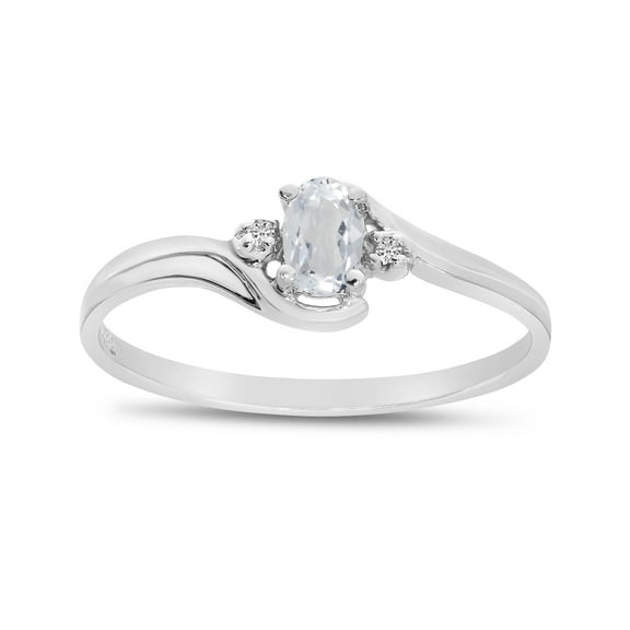 14k White Gold Oval White Topaz And Diamond Ring