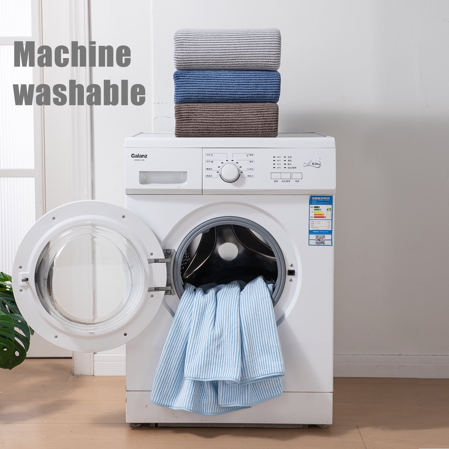 Smuge 4 Pack Large Bath Towels 35 x 70 Inches, 100% Microfiber Ultra Soft Extra Large Bath Towel Set Oversized Bathroom Towels for Bathroom Kitchen Spa Hotel Gym (Blue White)