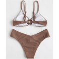 thumbnail image 2 of Vedolay Girls Swimsuit Girls' 2 Piece Scallop Trim Halter Neck Swimsuit Rib Knit Bikini Sets Wireless Cute Bathing Suit,Brown 11-12 Years, 2 of 5