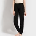 thumbnail image 3 of Defitshape Women's Pajama Pant Lightweight Soft Pj Bottom Stretch Elastic Waist Cinch Bottom Sleep Pant Solid Pockets Ankle Length Black One Size, 3 of 5