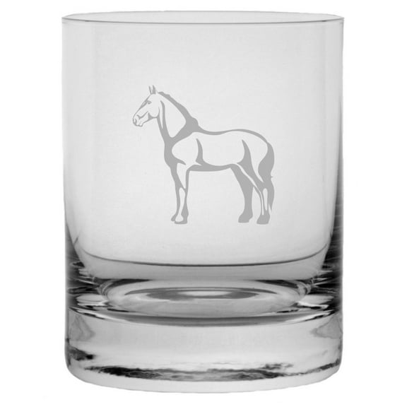 Percheron Body Horse Themed Etched 10.25oz Crystal Rocks Whisky Glass
