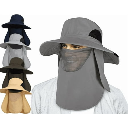 Yoyauz Men s Outdoor Sun Hat with Face Neck Flap UV Protection Wide Brim Fishing Cap for Hiking Safari Gardening UPF 50+