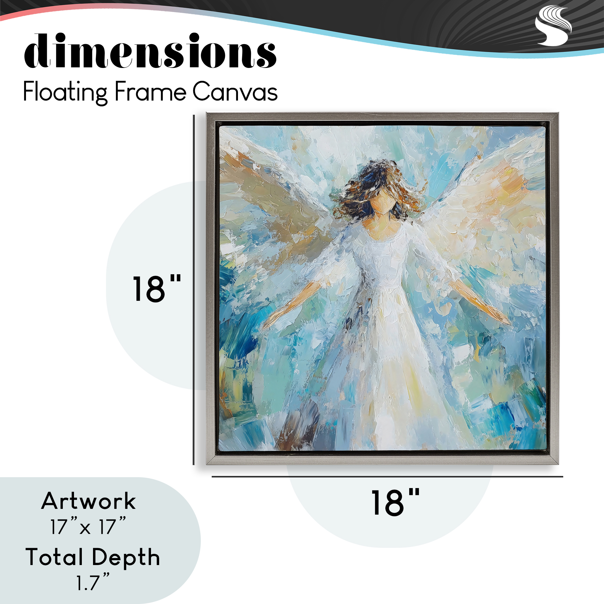 Flying Glory Angel Gray Framed Floater Canvas Wall Art, design by Petal Prints Design