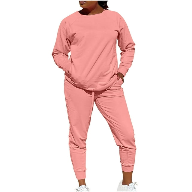 Timegard Ensemble 2 Pcs pour Femmes Col Rond Manches Longues Pantalon de Course Tenues Confortables d'Automne avec Poches