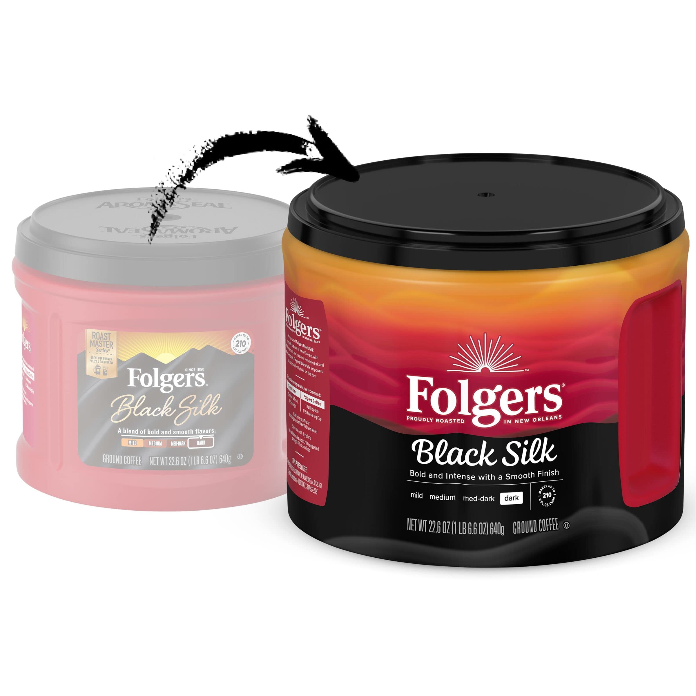 Folgers Black Silk Dark Roast Ground Coffee, 22.6 Ounce Canister