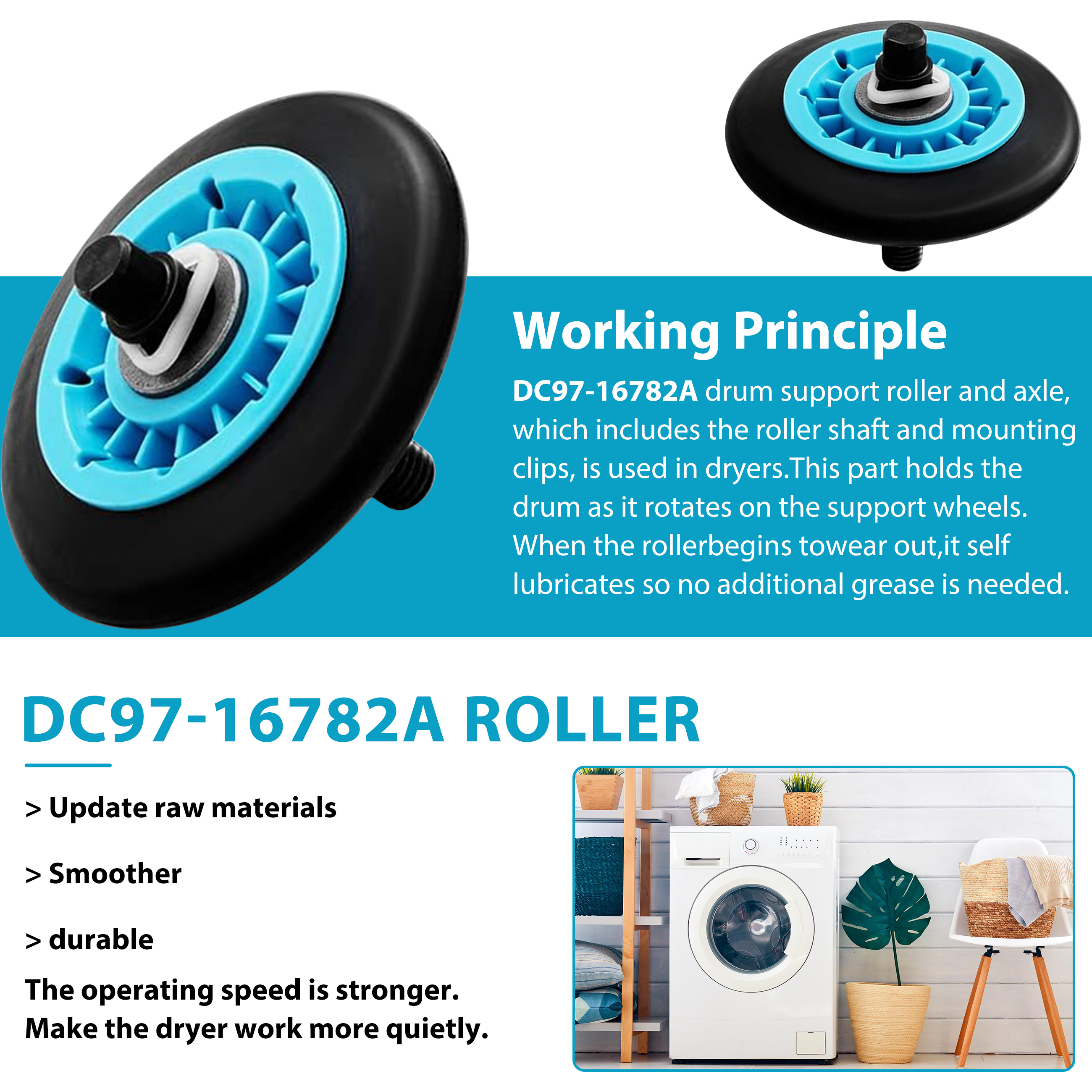Beaquicy Upgraded Drum Roller Bearing Dryer Repair Kit DC97-16782A 6602-00165 Belt DC93-00634A Idler Pulley