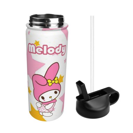 

My Melody pattern water bottle Stainless Steel Double Wall Vacuum Insulated Travel Tumbler，With Handle And Straw Insulated Coffee Mug Thermal Cup With Lid，18oz Holiday gift