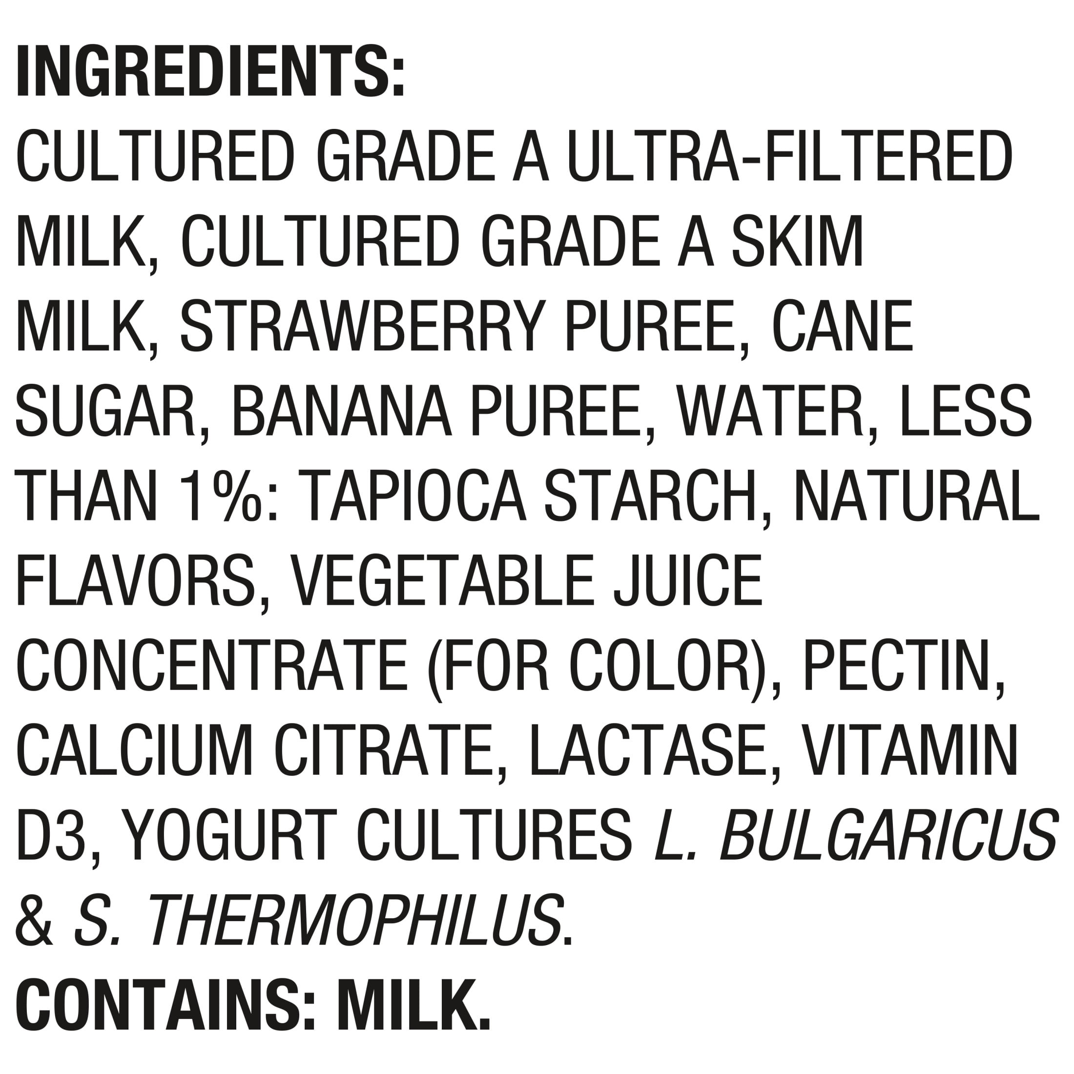 Too Good & Co. Strawberry Banana Yogurt-Cultured Ultra-Filtered Milk Pouches, Kids Snacks, 3.5 oz, 4 Count​