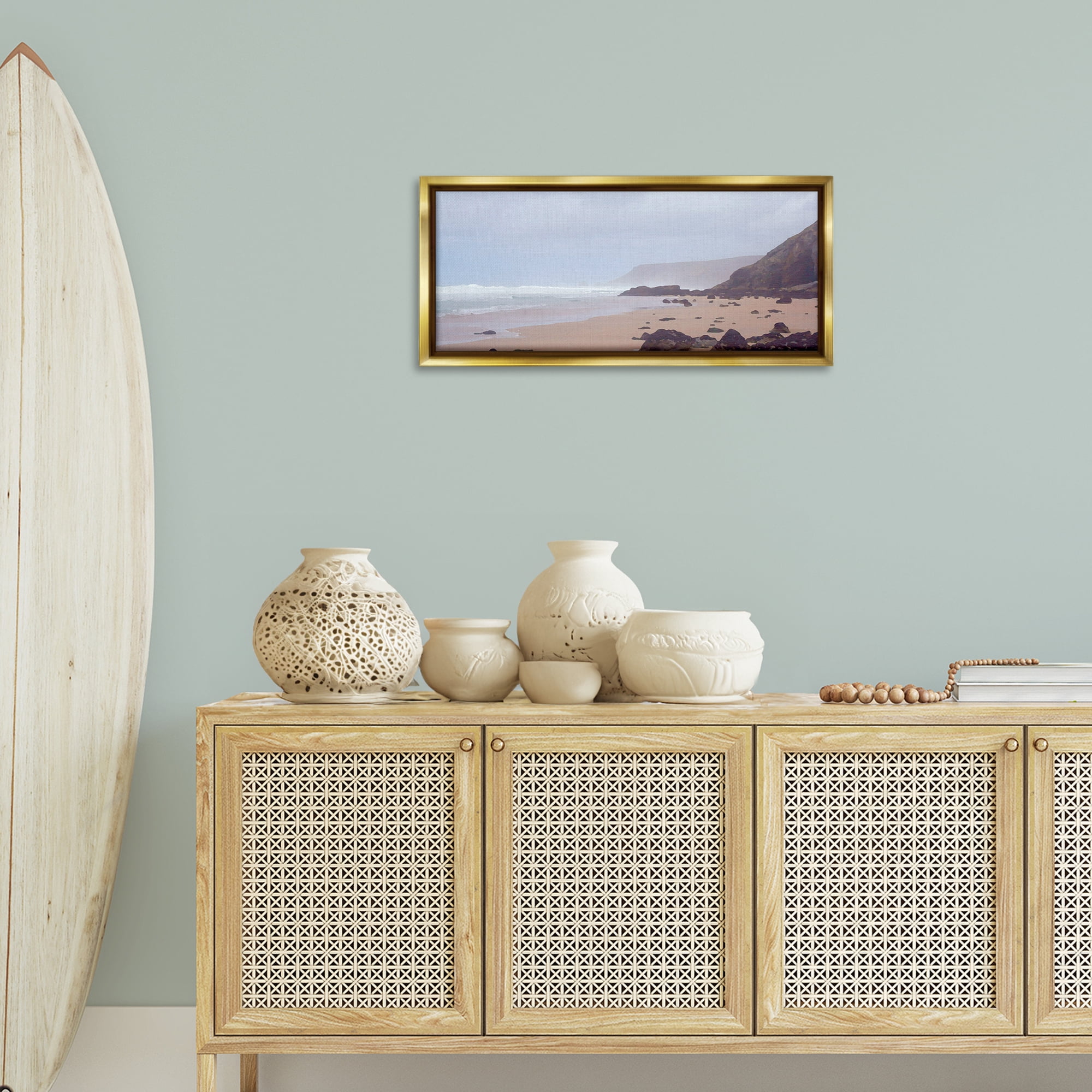 Stupell Industries Sea Mists View Landscape Photography Gold Floater Framed Canvas Art Print Wall Art, 31 x 14
