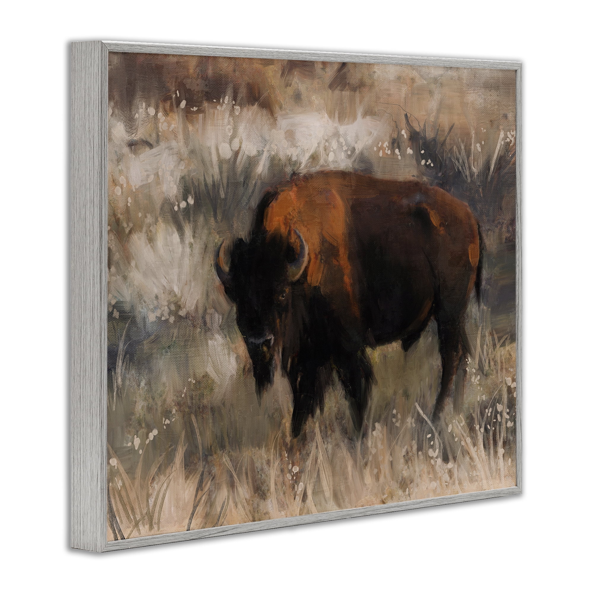 Stupell Industries Traditional Bison Range Animals & Insects Painting Gray Framed Art Print Wall Art, 30 x 24