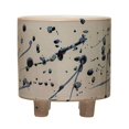 thumbnail image 2 of Creative Co-Op Stoneware Footed Planter with Splatter Design, White & Blue (Holds 5" Flower Pot, 2 of 4