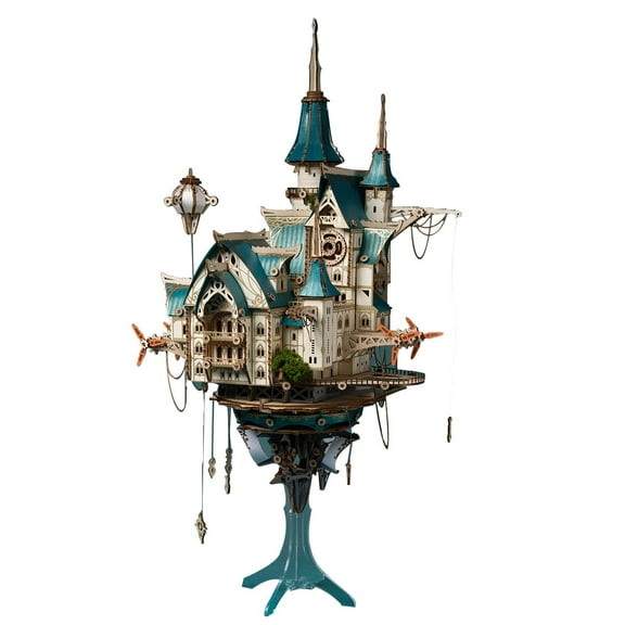 3D Wooden Puzzles for Adults, Wooden Fantasy Steampunk Castle Model Kit, Creative Ornament & Gift (863 Pieces/Blue)