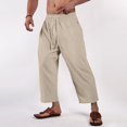 thumbnail image 2 of Zszcpp High Waisted Pants Men'S Long Brief Style Lace Up Solid Color Breathable Large Pocket Cropped Daily Trousers Casual Trouser Linen, 2 of 5