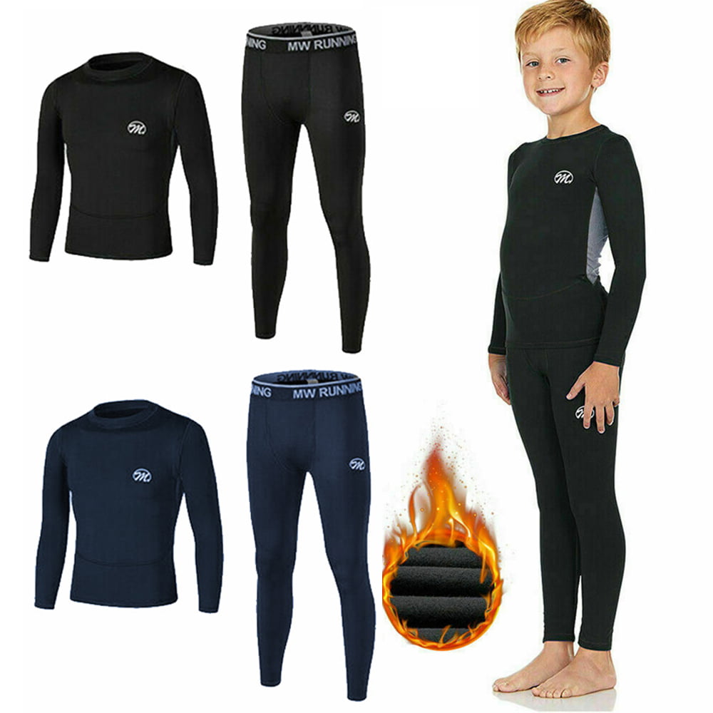 Spring&Gege Boys Thermal Underwear Long John Set Fleece Lined Base Layer for Kids Top and Bottom