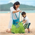 thumbnail image 2 of Bolsa de playa de malla grande para juguetes, bolsa para guardar arena con cremallera para niños, piscina, viajes, zapatos con arena, toallas mojadas, 16 x 9,4 x 16 pulgadas, malla verde, correas azu, 2 of 5