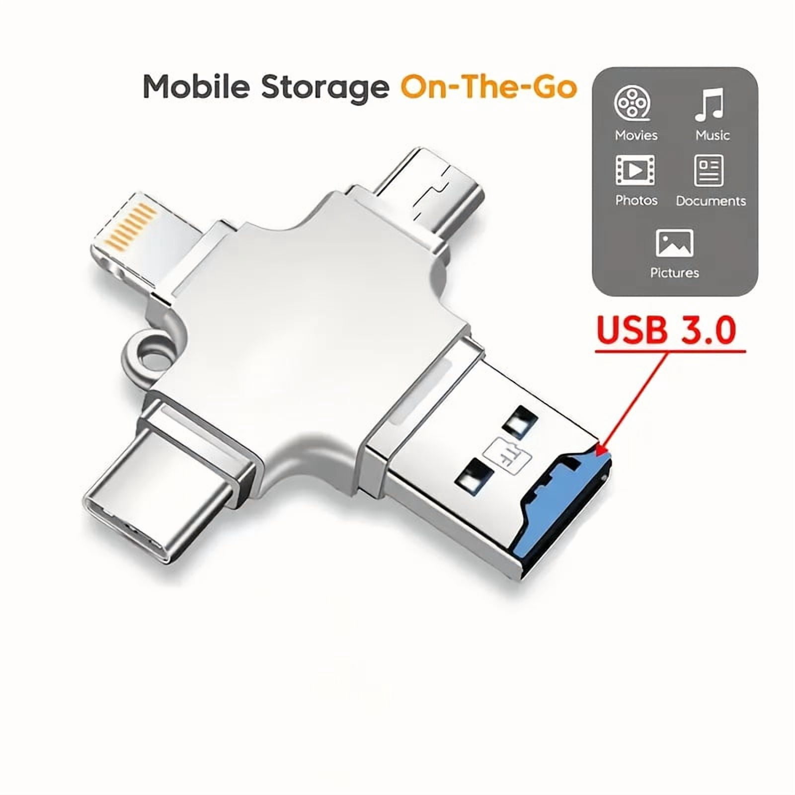 4-in-1 USB 3.0 OTG Card Reader & Fast Charger Adapter for iPhone iPad Android, Mobile Storage Flash Drive for TF/Micro SD Cards, USB 3.0 Hub for Content Creators & Tablet Users